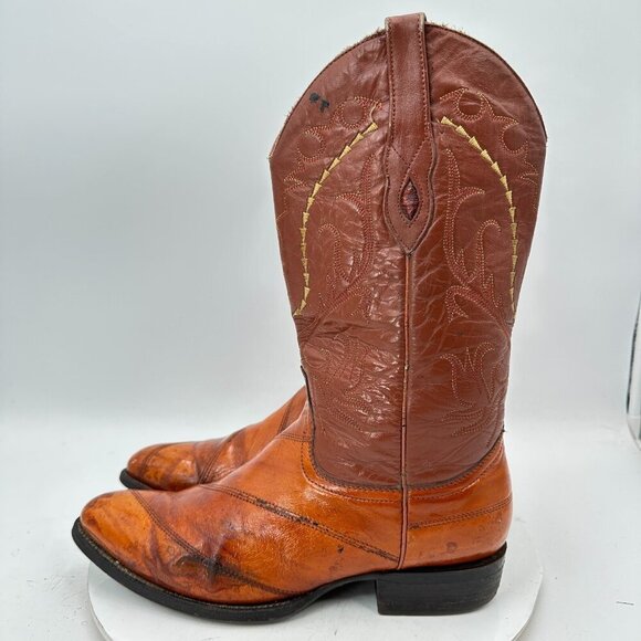 Villano Men Size Mex 28.5 US 10 Brown Colorblock Leather Pull On Western Boot - Picture 1 of 14